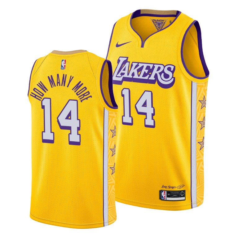 Men's Los Angeles Lakers Danny Green #14 NBA How Many More 2020 City Social Justice Gold Basketball Jersey WTK7783DY